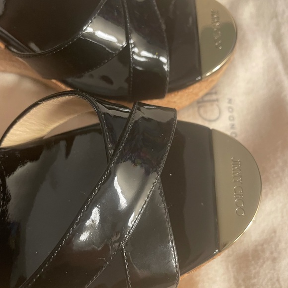 Jimmy Choo Papyrus Patent Cork Black Wedge Size 40 - Picture 2 of 11